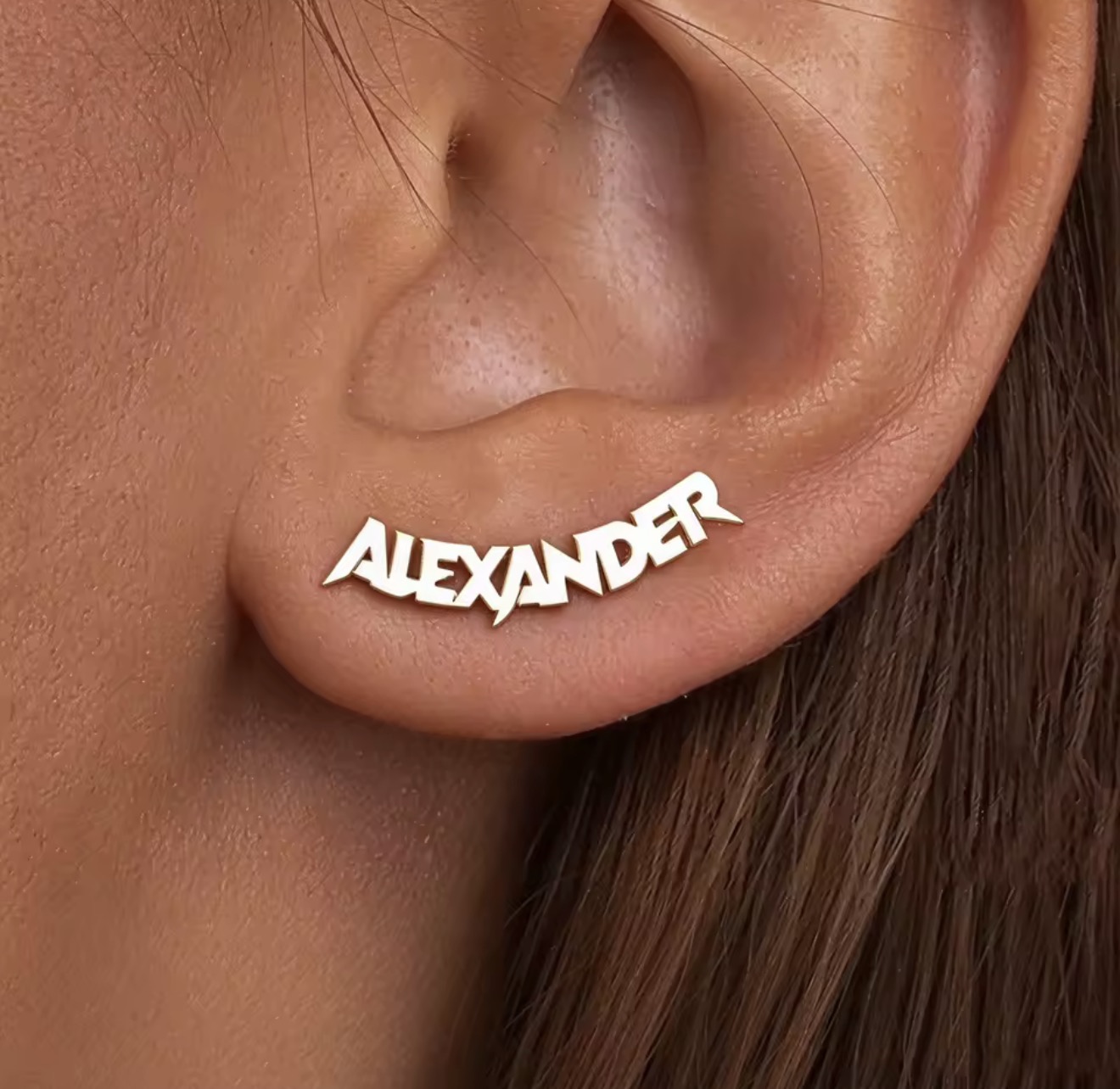 Gold block-letter personalized name earrings