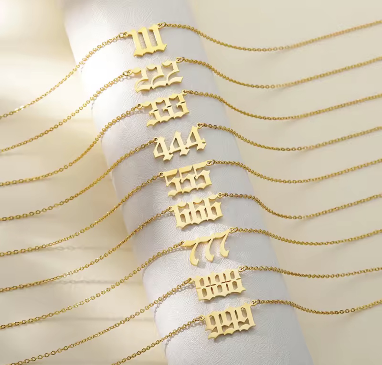 Gold necklace with customizable number pendant