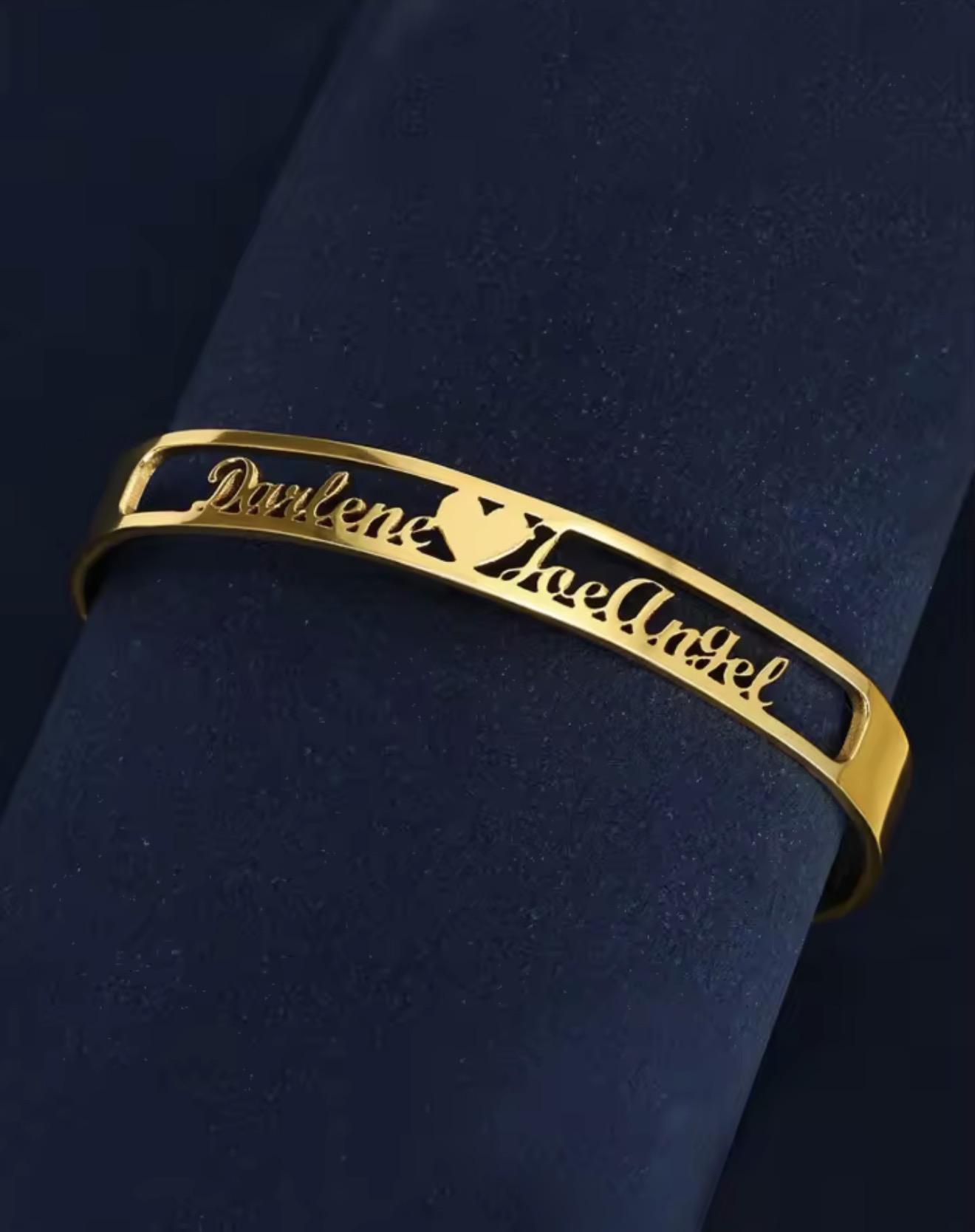 Engraved cuff bracelet, front view