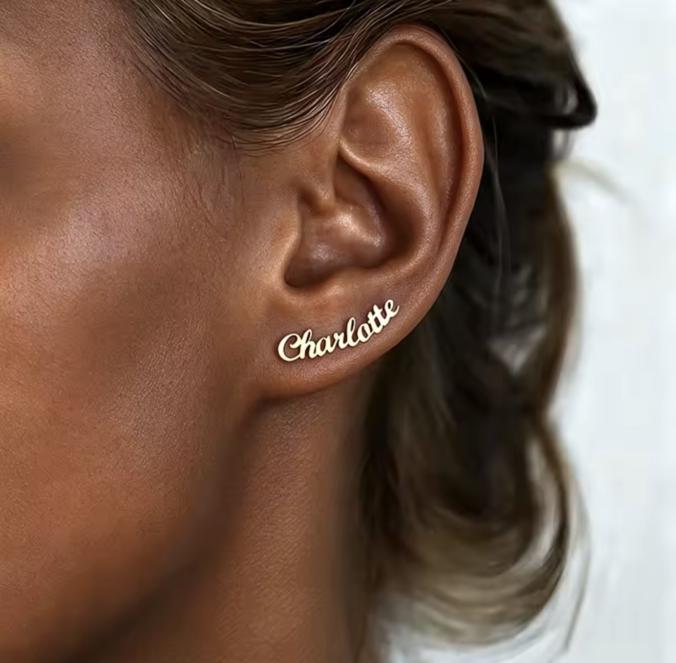 Gold script personalized name earrings